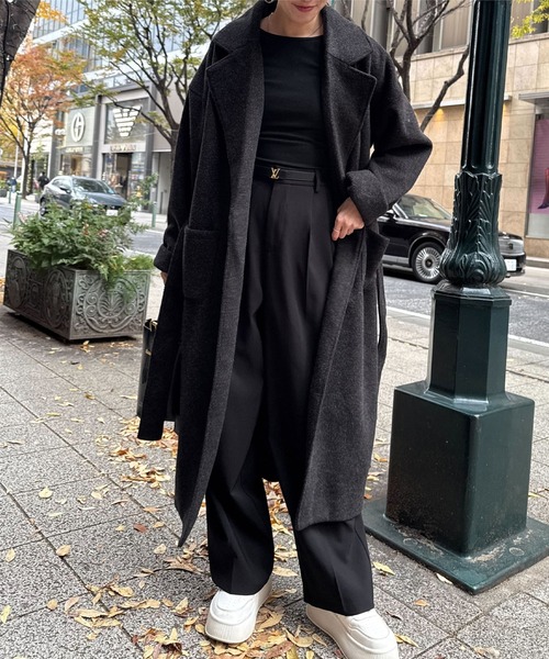 Y-3 ブラック メンズ　ロングコート ウエストリボン付き Y-3 ブラック メンズ ロングコート ウエストリボン付き Y-3 ブラック