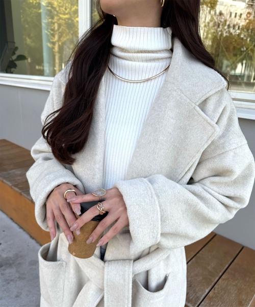 KOBE LETTUCE(コウベレタス)の「ウエストリボンデザインロングガウンコート(チェスターコート・レディース・アイボリー系/ブラック・M)」の22枚目の写真