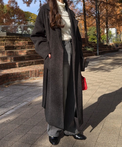 KOBE LETTUCE(コウベレタス)の「ウエストリボンデザインロングガウンコート(チェスターコート・レディース・アイボリー系/ブラック・M)」の7枚目の写真