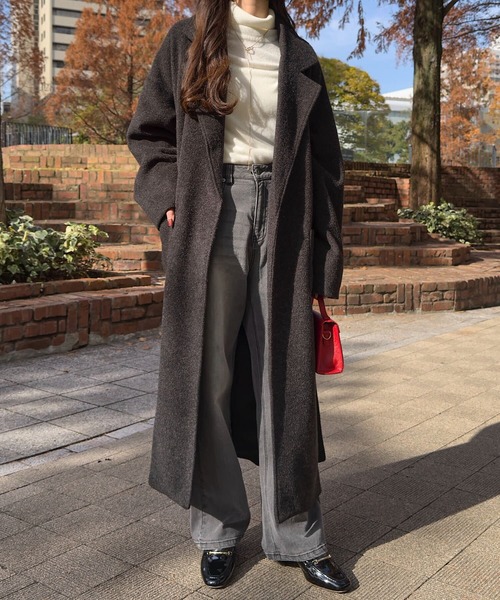 KOBE LETTUCE(コウベレタス)の「ウエストリボンデザインロングガウンコート(チェスターコート・レディース・アイボリー系/ブラック・M)」の9枚目の写真