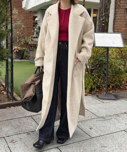 KOBE LETTUCE(コウベレタス)の「ウエストリボンデザインロングガウンコート(チェスターコート・レディース・アイボリー系/ブラック・M)」の11枚目の写真