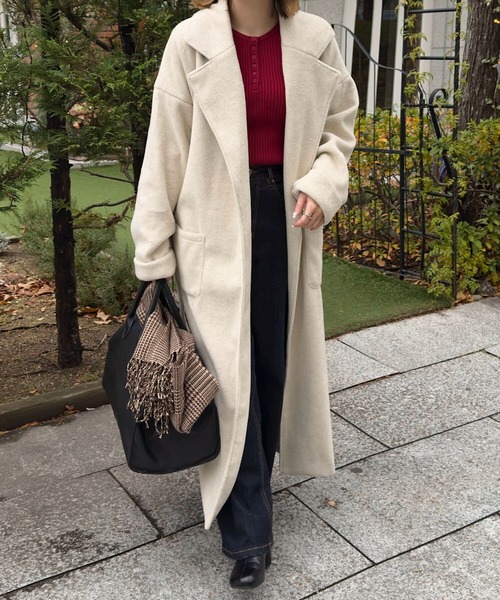 パリデザイナー 定価24万 優雅なマキシ丈ロングガウンコート カシミヤ100％／日本製】ロングガウンコート（2002528918