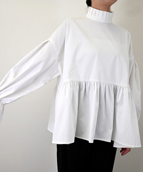 STYLEBLOCK（スタイルブロック）の「ピーチツイルフリルブラウス（シャツ/ブラウス・レディース・グレイッシュベージュ/ホワイト/ブラック・M）」の7枚目の写真