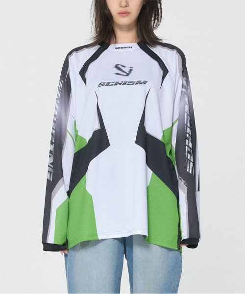 SCHISM INDUCING(スキズムインデューシング)の「BIKER JERSEY, GREEN(Tシャツ/カットソー・レディース・その他・MEDIUM/LARGE/SIZE:L)」の1枚目の写真