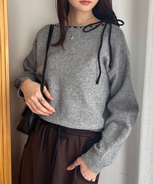 配色リボンデザインニットプルオーバー