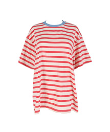 SAYUU（サユ）の「ストライプビスケット半袖Tシャツレッド（Tシャツ/カットソー）」