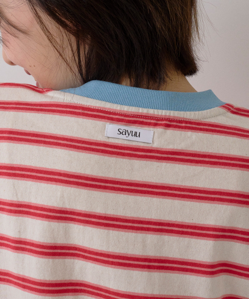 SAYUU(サユ)の「ストライプビスケット半袖Tシャツレッド(Tシャツ/カットソー・レディース・レッド・FREE)」の8枚目の写真