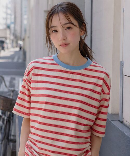 SAYUU(サユ)の「ストライプビスケット半袖Tシャツレッド(Tシャツ/カットソー・レディース・レッド・FREE)」の9枚目の写真
