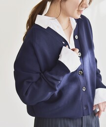 quaranciel:〈手洗い可能〉アゼ Vネック コンパクト ニット カーディガン