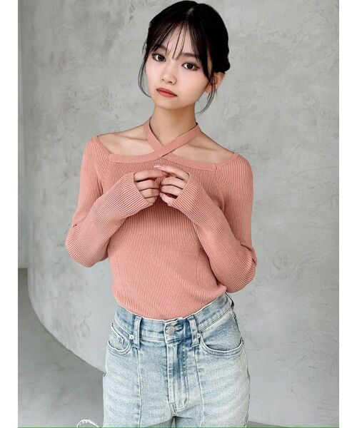 RESEXXY（リゼクシー）の「フロントクロスリブニットプルオーバー（ニット/セーター・レディース・ホワイト/オレンジ/ブラック・FREE）」の4枚目の写真