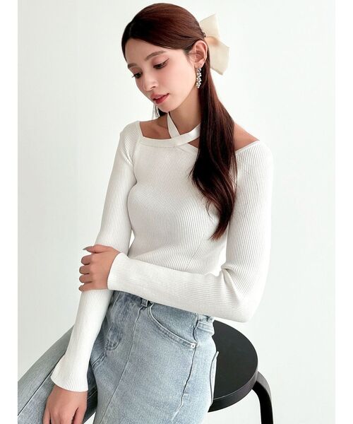 RESEXXY（リゼクシー）の「フロントクロスリブニットプルオーバー（ニット/セーター・レディース・ホワイト/オレンジ/ブラック・FREE）」の21枚目の写真