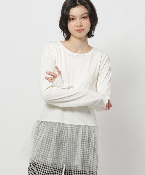 niko and...(ニコアンド)の「チュールペプラムインナーTシャツ(Tシャツ/カットソー・レディース・グレー/オフホワイト・LARGE/MEDIUM)」の1枚目の写真