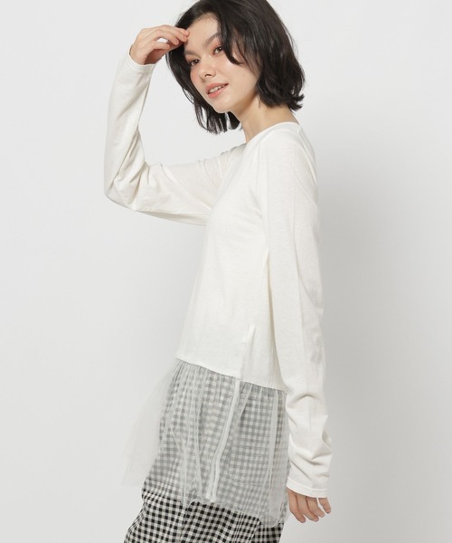 niko and...(ニコアンド)の「チュールペプラムインナーTシャツ(Tシャツ/カットソー・レディース・グレー/オフホワイト・LARGE/MEDIUM)」の3枚目の写真