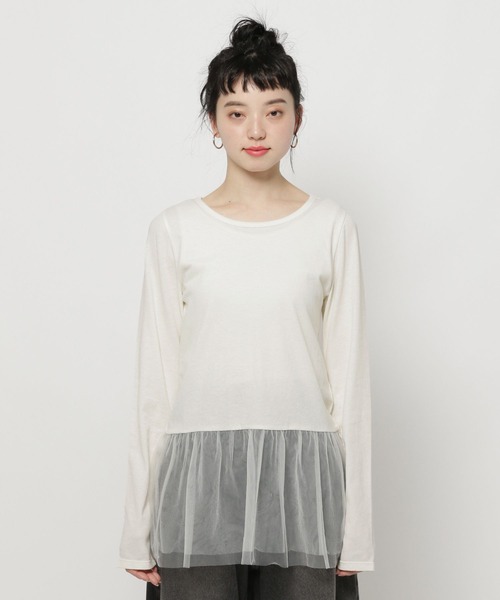 niko and...(ニコアンド)の「チュールペプラムインナーTシャツ(Tシャツ/カットソー・レディース・グレー/オフホワイト・LARGE/MEDIUM)」の7枚目の写真