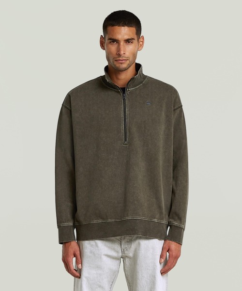 G-STAR(ジースター)の「Washed HB Relaxed Half Zip Sweater/ヴィンテージライクウォッシュ加工リラックスハーフジップスウェット/スタンドカラートレーナー(スウェット・メンズ・ブラウン系その他・LARGE/MEDIUM/SMALL/X-LARGE/X-SMALL)」の3枚目の写真