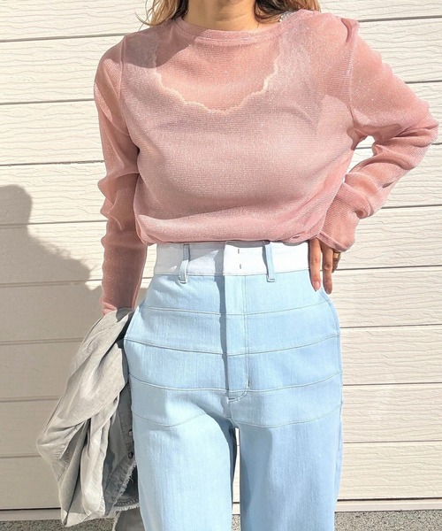 Q（キュー）の「ラメシアーカットソー（Tシャツ/カットソー・レディース・チャコールグレー/ベビーピンク・MEDIUM）」の5枚目の写真