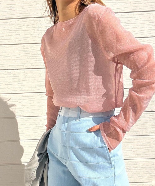 Q（キュー）の「ラメシアーカットソー（Tシャツ/カットソー・レディース・チャコールグレー/ベビーピンク・MEDIUM）」の4枚目の写真