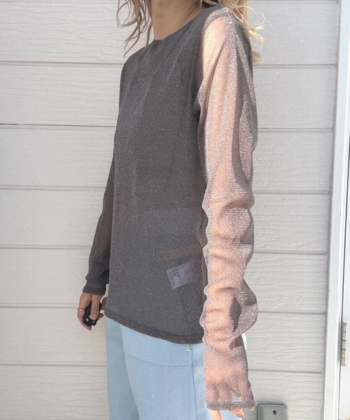 Q（キュー）の「ラメシアーカットソー（Tシャツ/カットソー・レディース・チャコールグレー/ベビーピンク・MEDIUM）」の9枚目の写真