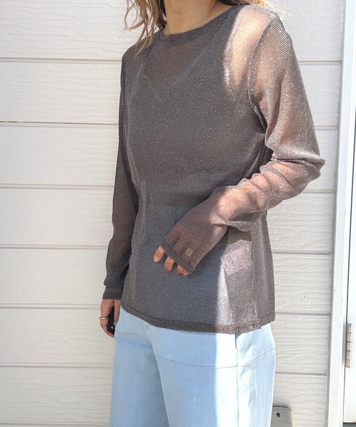 Q（キュー）の「ラメシアーカットソー（Tシャツ/カットソー・レディース・チャコールグレー/ベビーピンク・MEDIUM）」の8枚目の写真