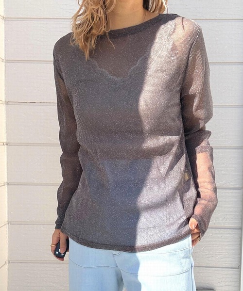 Q（キュー）の「ラメシアーカットソー（Tシャツ/カットソー・レディース・チャコールグレー/ベビーピンク・MEDIUM）」の7枚目の写真