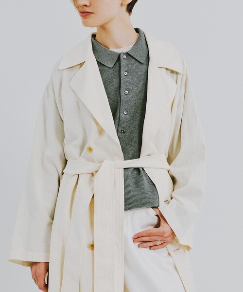 BEAMS BOY（ビームスボーイ）の「コットン リネン ビッグ コート（ステンカラーコート・レディース・ナチュラル/ネイビー・0/1）」の3枚目の写真