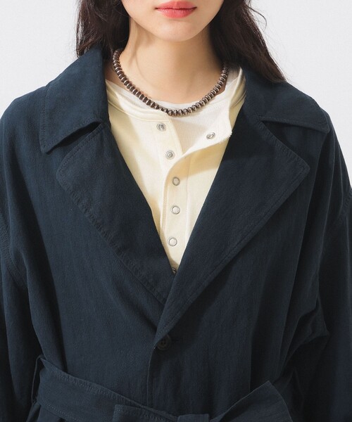 BEAMS BOY（ビームスボーイ）の「コットン リネン ビッグ コート（ステンカラーコート・レディース・ナチュラル/ネイビー・0/1）」の9枚目の写真