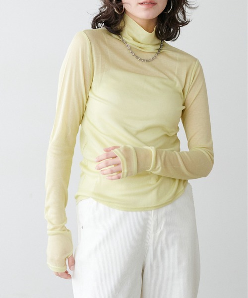 LARUTA(ラルータ)の「【LARUTA】シアバター加工シアータートルプルオーバー(Tシャツ/カットソー・レディース・オフホワイト/ブラック/サックスブルー/イエロー/ライトグレー・FREE)」の2枚目の写真