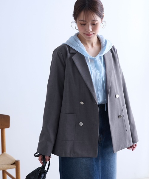 Aunely（オーネリー）の「【Aunely】すぐサラ UV ダブル テーラードジャケット＜YOSOOIシリーズ＞（テーラードジャケット・レディース・ブラウン/ネイビー/グレイッシュベージュ/グレー・S/M/L）」の5枚目の写真