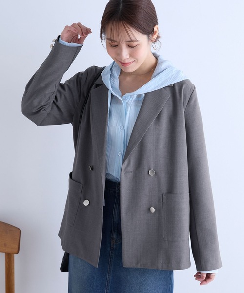 Aunely（オーネリー）の「【Aunely】すぐサラ UV ダブル テーラードジャケット＜YOSOOIシリーズ＞（テーラードジャケット・レディース・ブラウン/ネイビー/グレイッシュベージュ/グレー・S/M/L）」の6枚目の写真