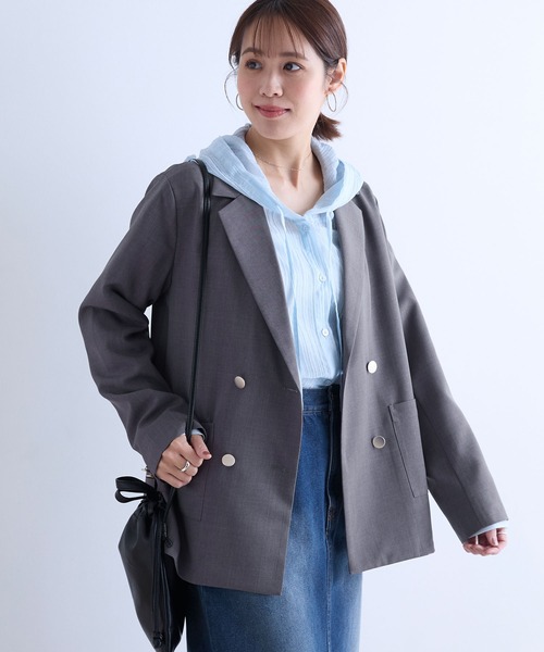 Aunely（オーネリー）の「【Aunely】すぐサラ UV ダブル テーラードジャケット＜YOSOOIシリーズ＞（テーラードジャケット・レディース・ブラウン/ネイビー/グレイッシュベージュ/グレー・S/M/L）」の7枚目の写真