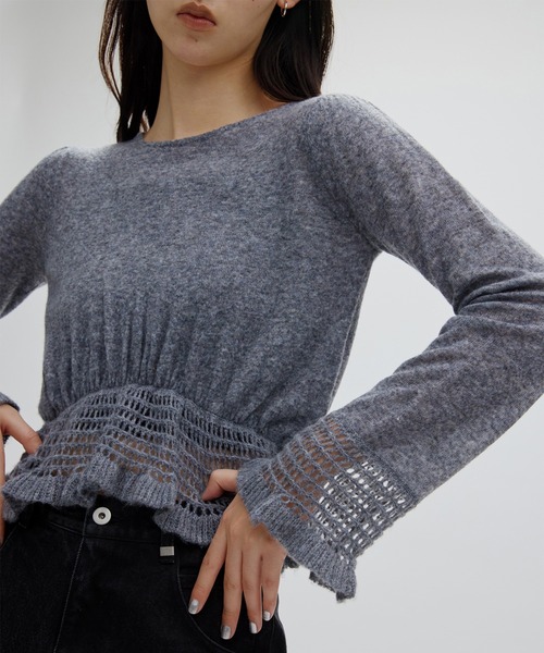 セール】FLUFFY SHEER FRILL KNIT TOP（ニット/セーター）｜Ameri