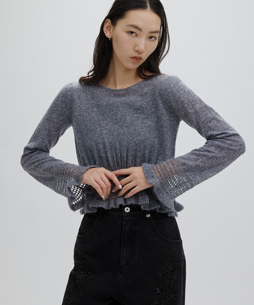 セール】FLUFFY SHEER FRILL KNIT TOP（ニット/セーター）｜Ameri