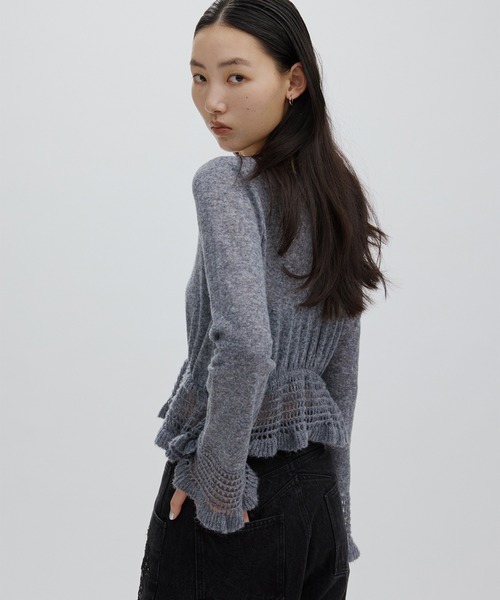 セール】FLUFFY SHEER FRILL KNIT TOP（ニット/セーター）｜Ameri