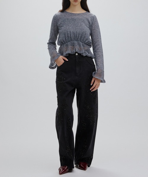 【新品】AMERI / FLUFFY KNIT TOP セール】FLUFFY SHEER FRILL KNIT TOP（ニット/セーター）｜Ameri