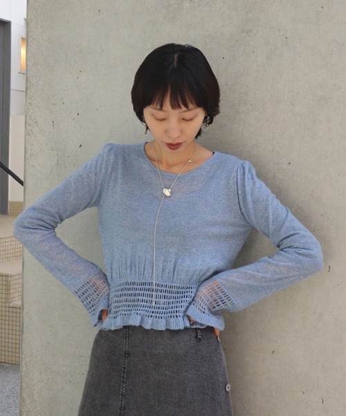 セール】FLUFFY SHEER FRILL KNIT TOP（ニット/セーター）｜Ameri