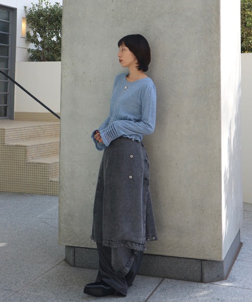 Ameri(アメリ)の「FLUFFY SHEER FRILL KNIT TOP(ニット/セーター・レディース・グレー/クリーム/ライトブルー・FREE)」の14枚目の写真