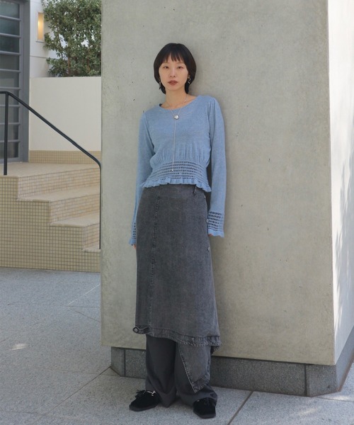 Ameri（アメリ）の「FLUFFY SHEER FRILL KNIT TOP（ニット/セーター