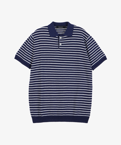 MAKEITTO(メイキット)の「ストライプニットカラー半袖Tシャツ_ネイビー(ポロシャツ・メンズ・その他・L/XL/M)」の2枚目の写真