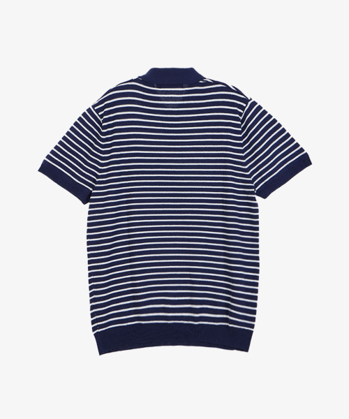 MAKEITTO(メイキット)の「ストライプニットカラー半袖Tシャツ_ネイビー(ポロシャツ・メンズ・その他・L/XL/M)」の3枚目の写真