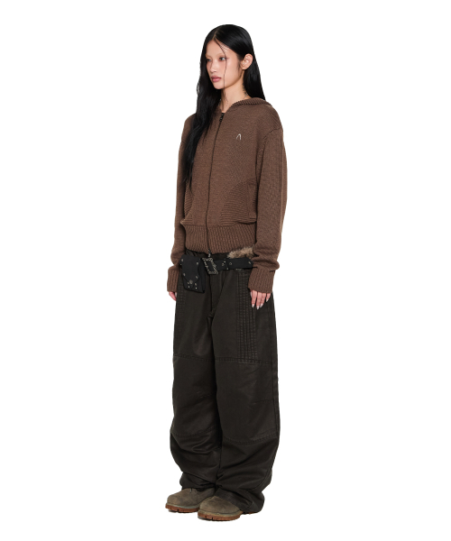 AAKAM(アーカム)の「Structure Contrast Knitted Zip-Up Hoodie (Brown)(パーカー・レディース・その他・1/2)」の4枚目の写真