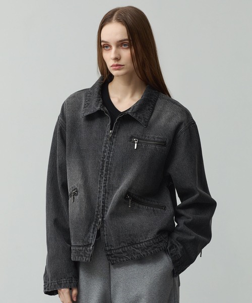 CALLNE（カルネ）の「【CALLNE】 Vintage Zip Denim Jacket /ヴィンテージジップデニムジャケット（デニムジャケット・メンズ・ブラック系・L/M）」の2枚目の写真