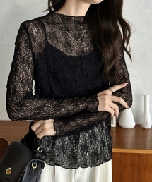 Eclat one（エクラワン）の「【Eclat one】メロウネック シアー レース トップス（Tシャツ/カットソー）」