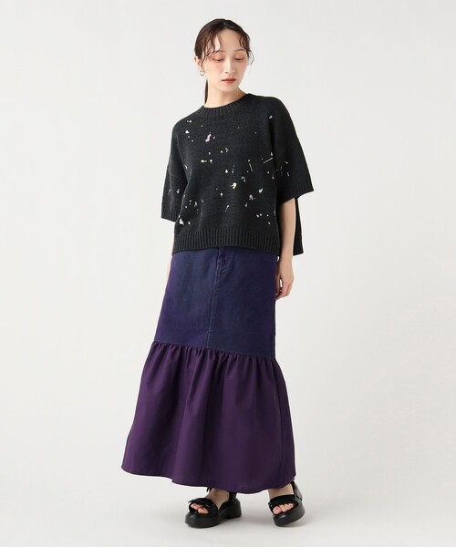 BEAMS HEART(ビームスハート)の「フロッキー デニム 切り替え スカート(スカート・レディース・パープル/ブラック・MEDIUM/SMALL)」の18枚目の写真