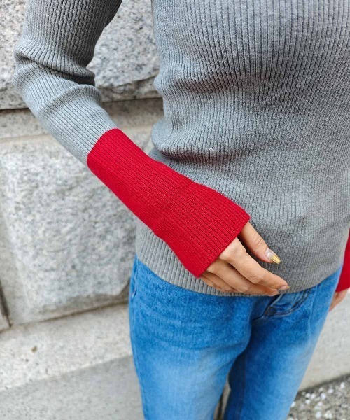 esutoreja（エストレジャ）の「バイカラーヘンリーネックリブニット（ニット/セーター・レディース・ブラウン/アイボリー・FREE）」の13枚目の写真