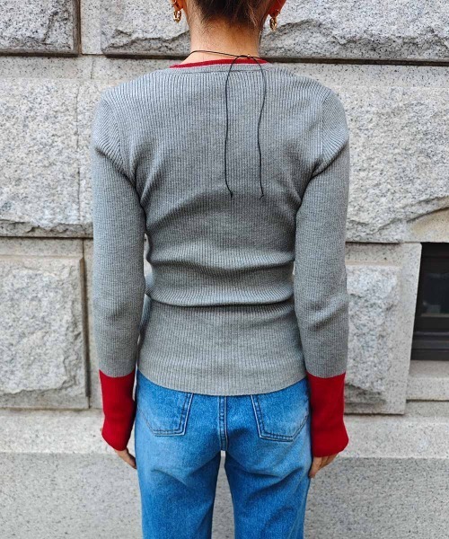 esutoreja（エストレジャ）の「バイカラーヘンリーネックリブニット（ニット/セーター・レディース・ブラウン/アイボリー・FREE）」の14枚目の写真