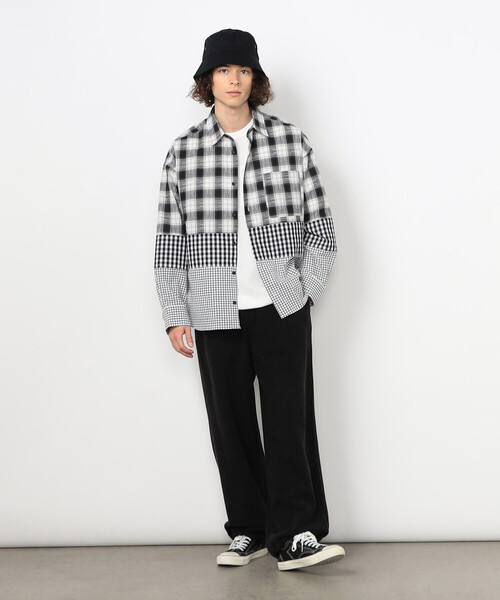 Purple&Yellow（パープルアンドイエロー）の「切り替えチェックシャツ（シャツ/ブラウス・メンズ・ネイビー/ホワイト・MEDIUM/SMALL/LARGE）」の4枚目の写真