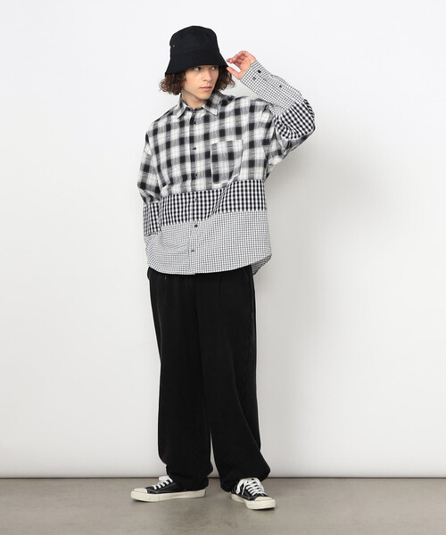 Purple&Yellow（パープルアンドイエロー）の「切り替えチェックシャツ（シャツ/ブラウス・メンズ・ネイビー/ホワイト・MEDIUM/SMALL/LARGE）」の5枚目の写真