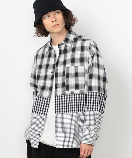 Purple&Yellow（パープルアンドイエロー）の「切り替えチェックシャツ（シャツ/ブラウス・メンズ・ネイビー/ホワイト・MEDIUM/SMALL/LARGE）」の6枚目の写真
