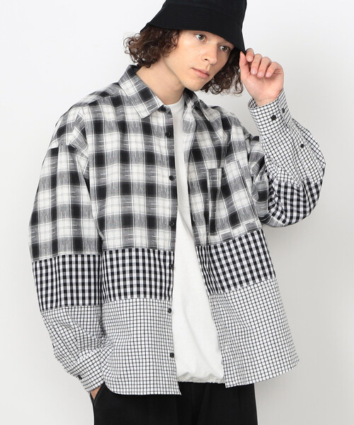Purple&Yellow（パープルアンドイエロー）の「切り替えチェックシャツ（シャツ/ブラウス・メンズ・ネイビー/ホワイト・MEDIUM/SMALL/LARGE）」の7枚目の写真