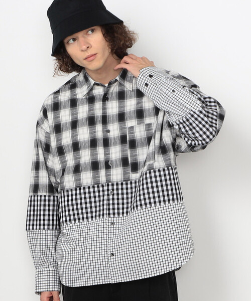 Purple&Yellow（パープルアンドイエロー）の「切り替えチェックシャツ（シャツ/ブラウス・メンズ・ネイビー/ホワイト・MEDIUM/SMALL/LARGE）」の9枚目の写真